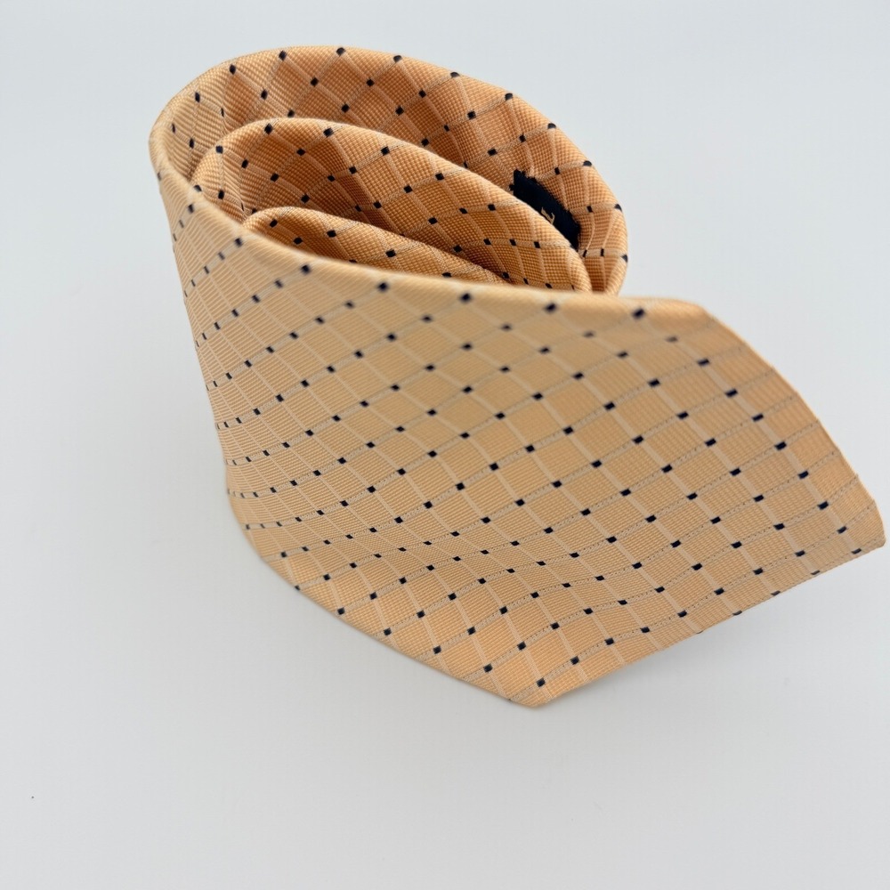 Tommy Hilfiger Mens Silk Necktie Peach Orange Geometric Grid Dot Pattern Tie